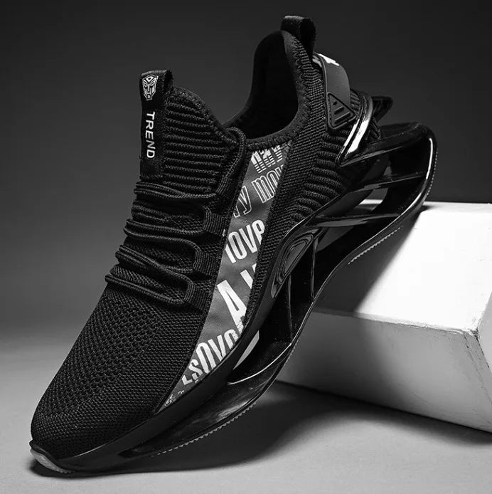 Men's Mesh Upper Black Court Sneakers Logo Breathable Design Lace-Up Closure