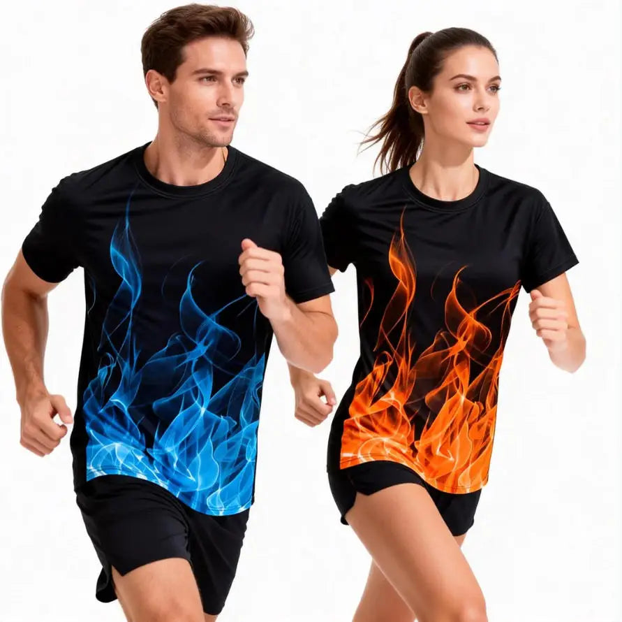 Unisex Ice Silk Flame Printed Short Sleeved Atheltic T-shirt