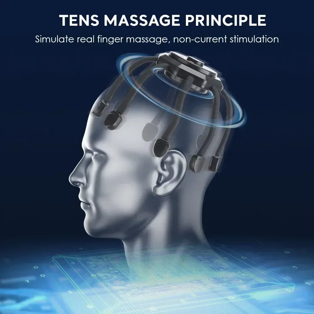 Cordless Electric Scalp Massager,360 Degree Head Massager With 8 Finger Tips, Deep Relaxing, and Stress Relief