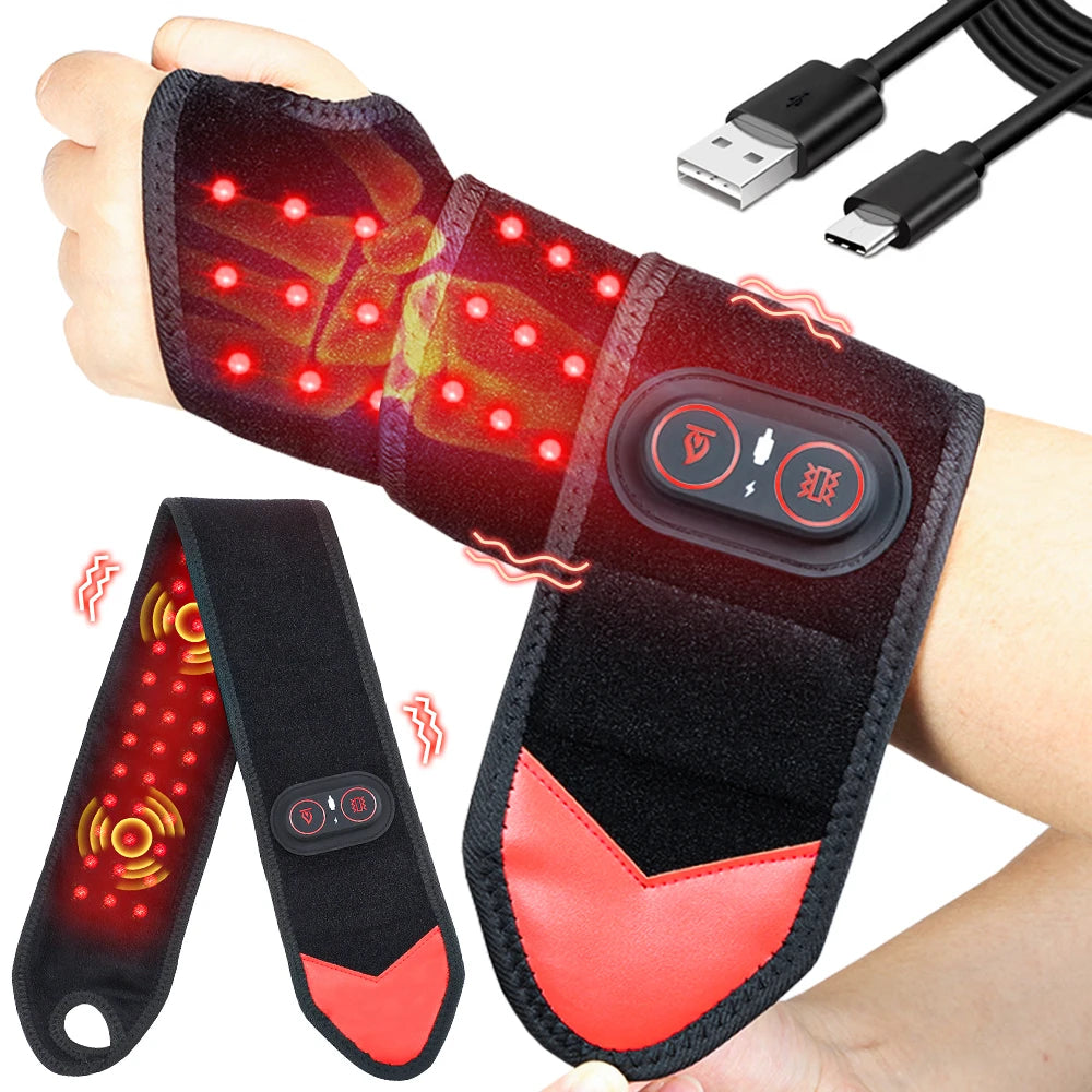 Red Light Therapy Wrap with Heat & Vibration, Infrared LED Pad for Wrist Arm Pain Relief, Cordless Massager 660nm/850nm