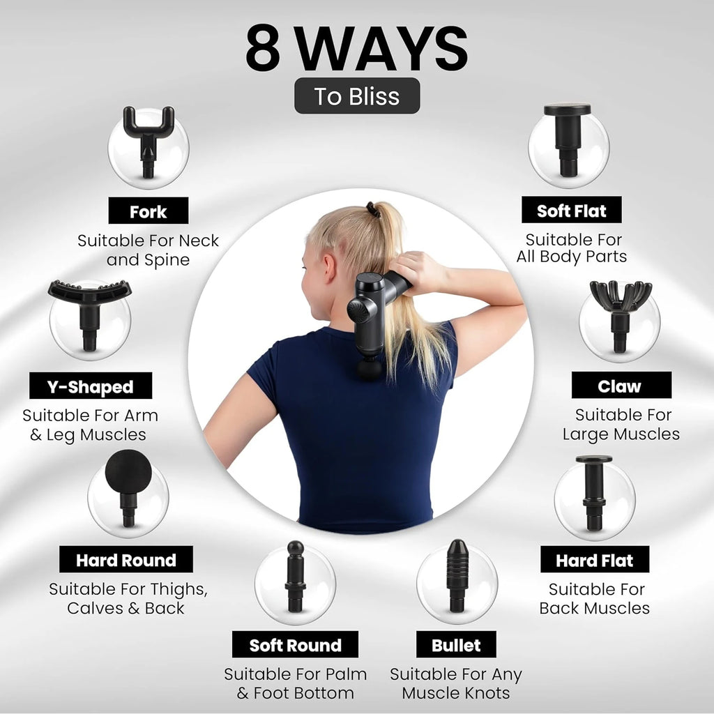 Professional Deep Tissue Massage Gun – 99 Speeds, 8 Attachments