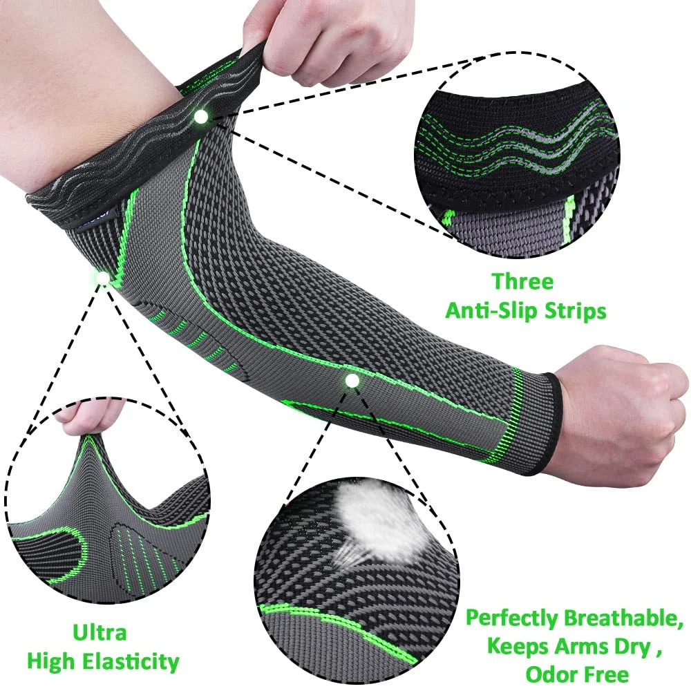 SPOSAFE Sports Arm Compression Sleeves Anti-Slip Elbow Support Youth Adult Cycling Basketball Football Volleyball Baseball Tennis Golf