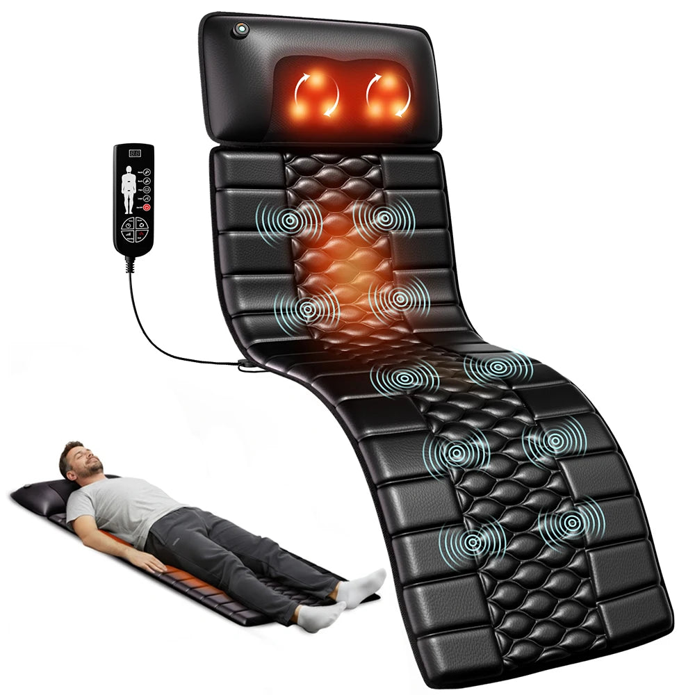 HOMEMASSA Full Body Massage Mat with Heat, Detachable Massager Pad, 10 Vibrating Motors, 9 Intensity Levels, Relax at Home Office