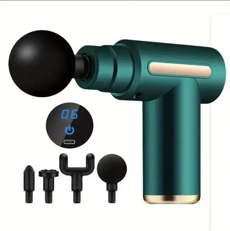 Multicolor Portable Fascial Massage Gun With Interchangeable Heads