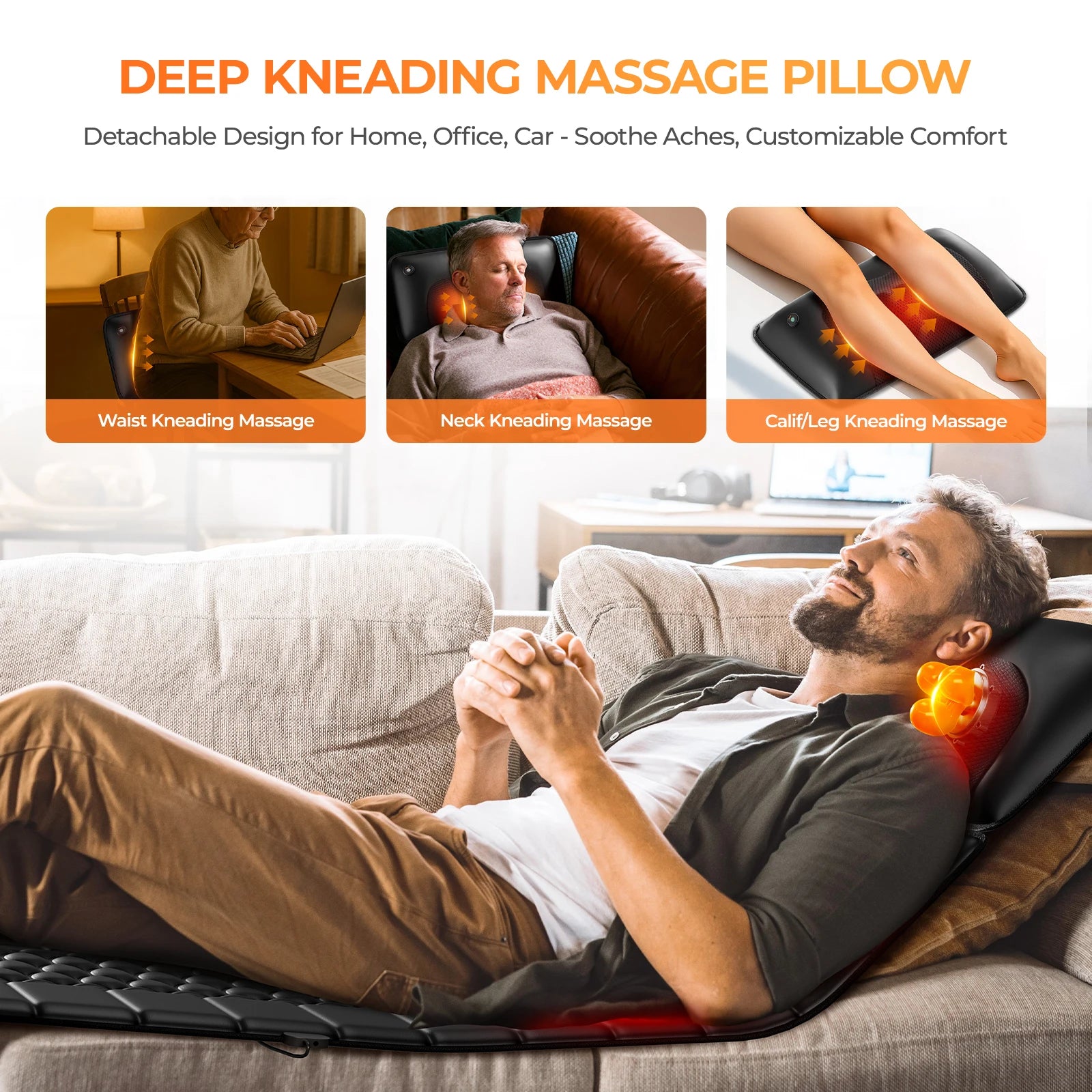 HOMEMASSA Full Body Massage Mat with Heat, Detachable Massager Pad, 10 Vibrating Motors, 9 Intensity Levels, Relax at Home Office