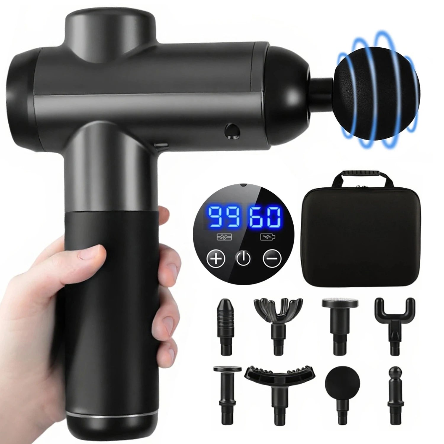 Professional Deep Tissue Massage Gun – 99 Speeds, 8 Attachments