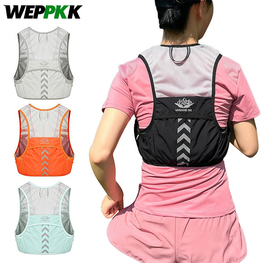 WEPPKK Lightweight Breathable Running Vest, Adjustable Reflective Vest with Pockets for Women Men, Trail Running Hiking