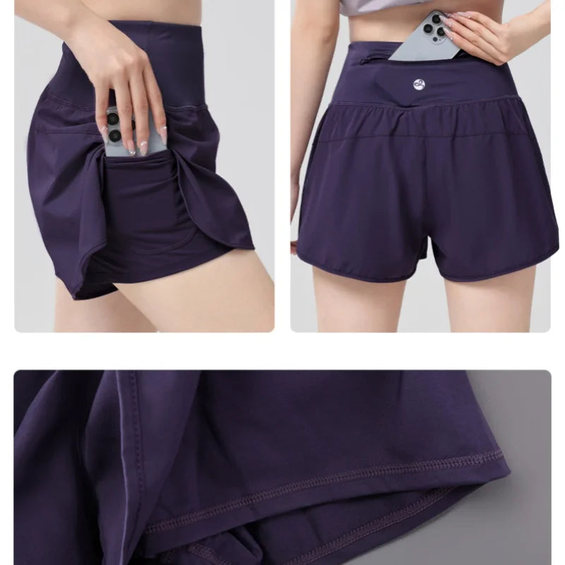 DRUR Women's Athletic Shorts High Waist Quick Drying Yoga Shorts Woman Summer Sports Short Pants With Inner Lining Gym Clothing