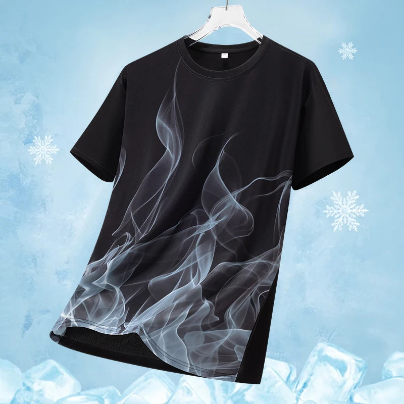 Unisex Ice Silk Flame Printed Short Sleeved Atheltic T-shirt