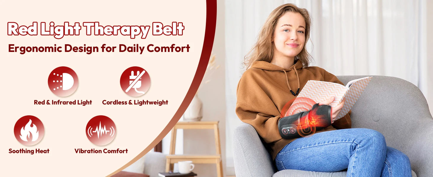 Red Light Therapy Wrap with Heat & Vibration, Infrared LED Pad for Wrist Arm Pain Relief, Cordless Massager 660nm/850nm