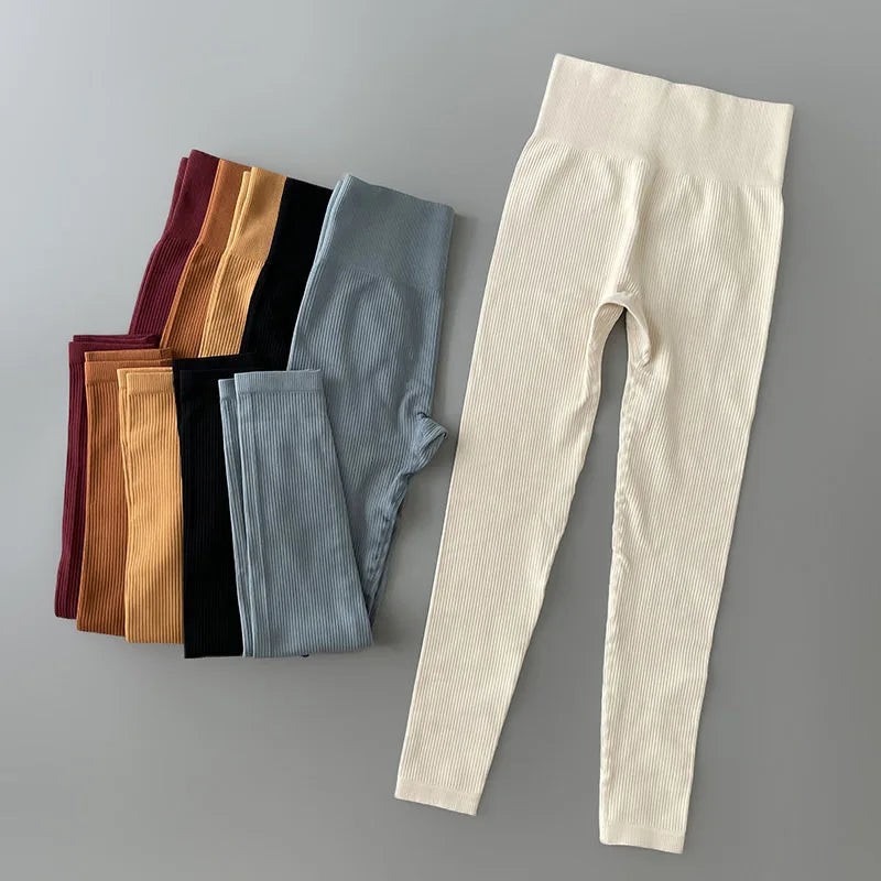 LIYINQIU Women's Ribbed High-Waisted Yoga Pants