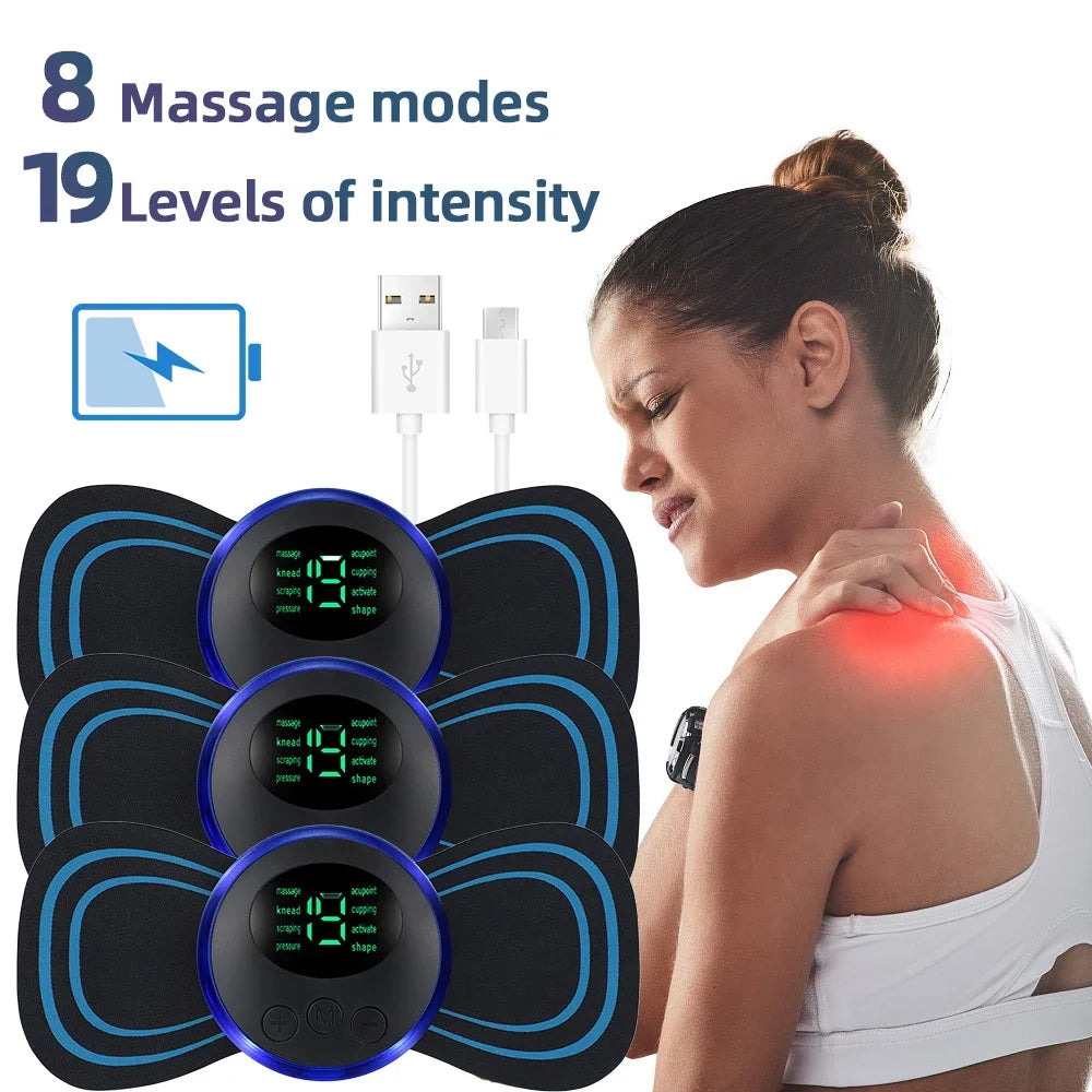 Joverisher Electric Neck Massager EMS Muscle Massage Stimulator Low Frequency Instrument Back Cervical Calf Patches Pain Joints Mini Device