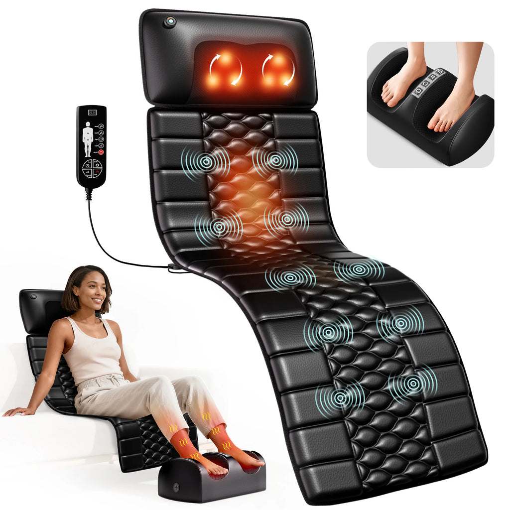 HOMEMASSA Full Body Massage Mat with Heat, Detachable Massager Pad, 10 Vibrating Motors, 9 Intensity Levels, Relax at Home Office