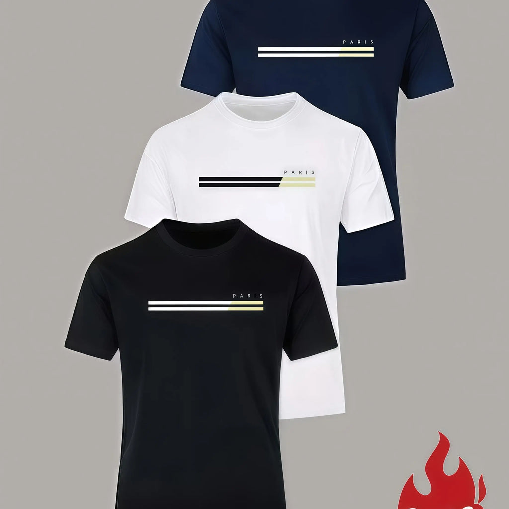 3-Pack Men's Sport Short Sleeve T-Shirt Set Quick-Dry Breathable Cotton Black White Gray Layering Combination
