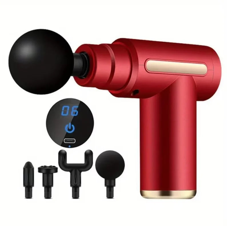 Multicolor Portable Fascial Massage Gun With Interchangeable Heads