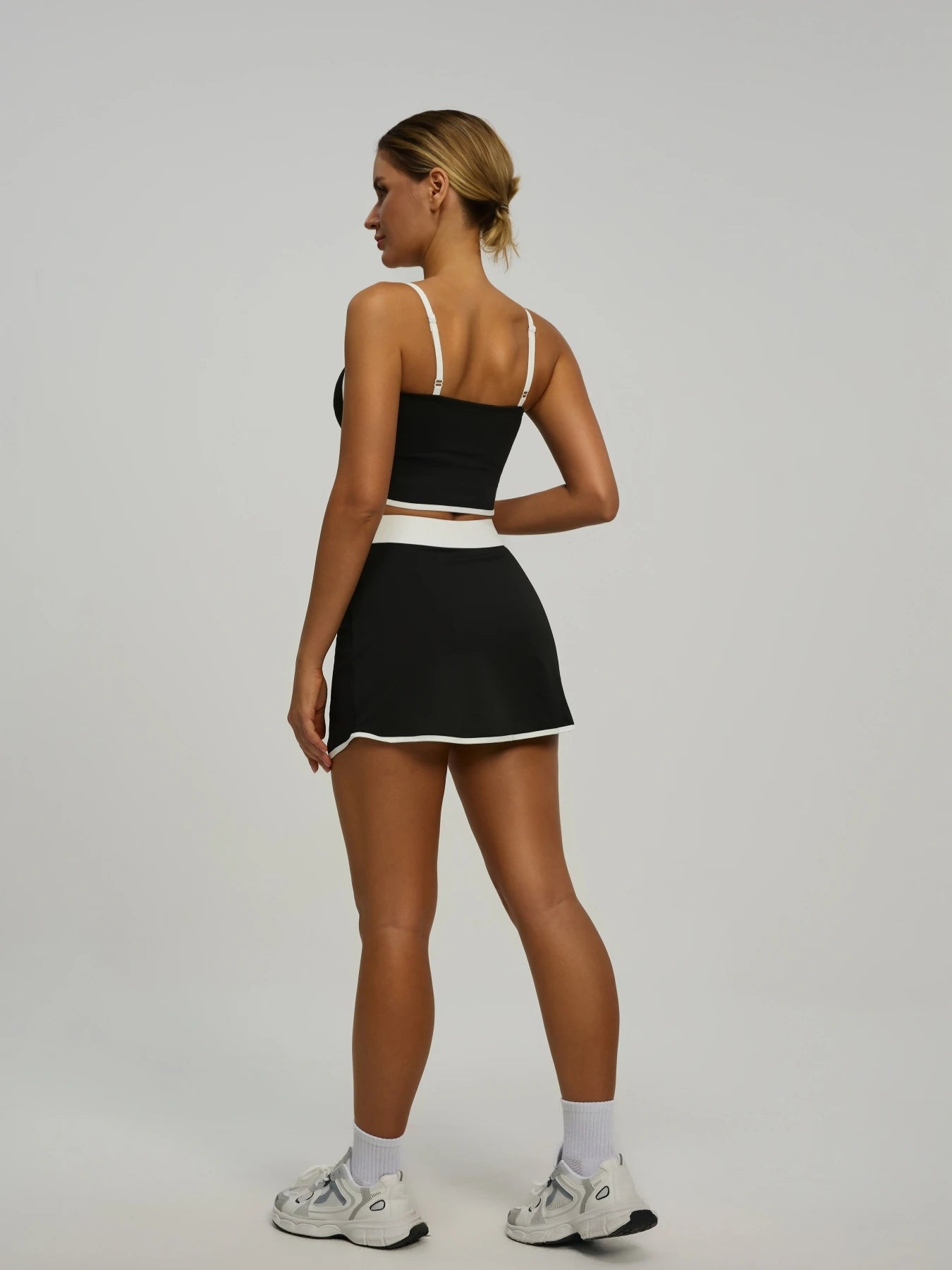 Women's Athletic Set: Padded Crop Top (Built - in Bra) & Skort with Hidden Side Pockets