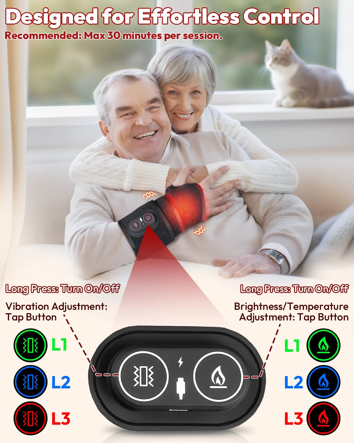 Red Light Therapy Wrap with Heat & Vibration, Infrared LED Pad for Wrist Arm Pain Relief, Cordless Massager 660nm/850nm