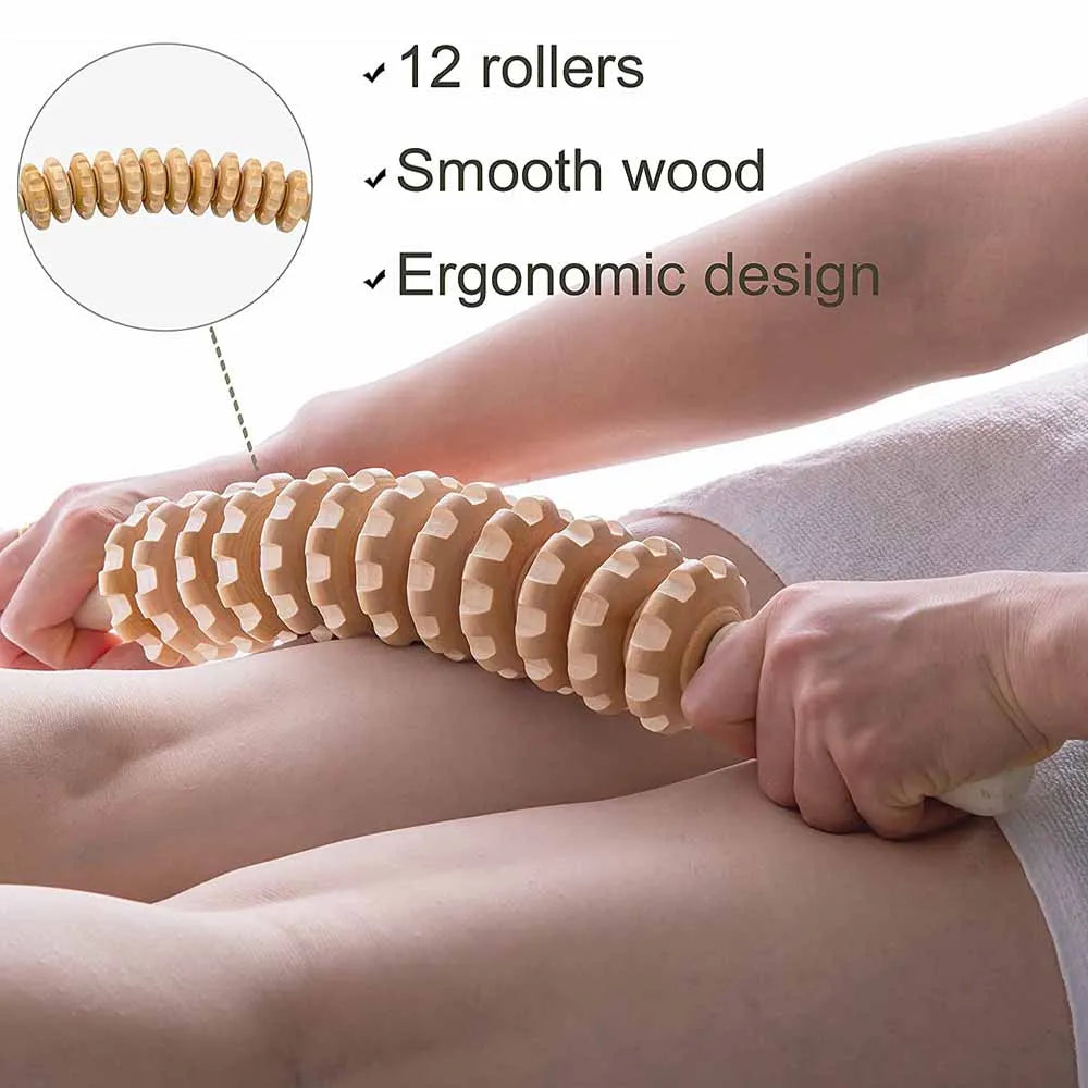 JWWMMJ Wooden Body Fascia Bendable Massage Roller Therapy Massager for Lymphatic Drainage Cellulite Trigger Point Manual Muscle Release Tool