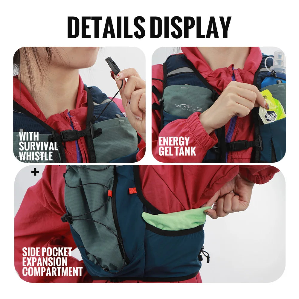 WRELS Lightweight Running Backpack Hydration Vest Outdoor Sports Ultra-light Trail Racing Marathon Hiking Fitness Vest Bag Pack