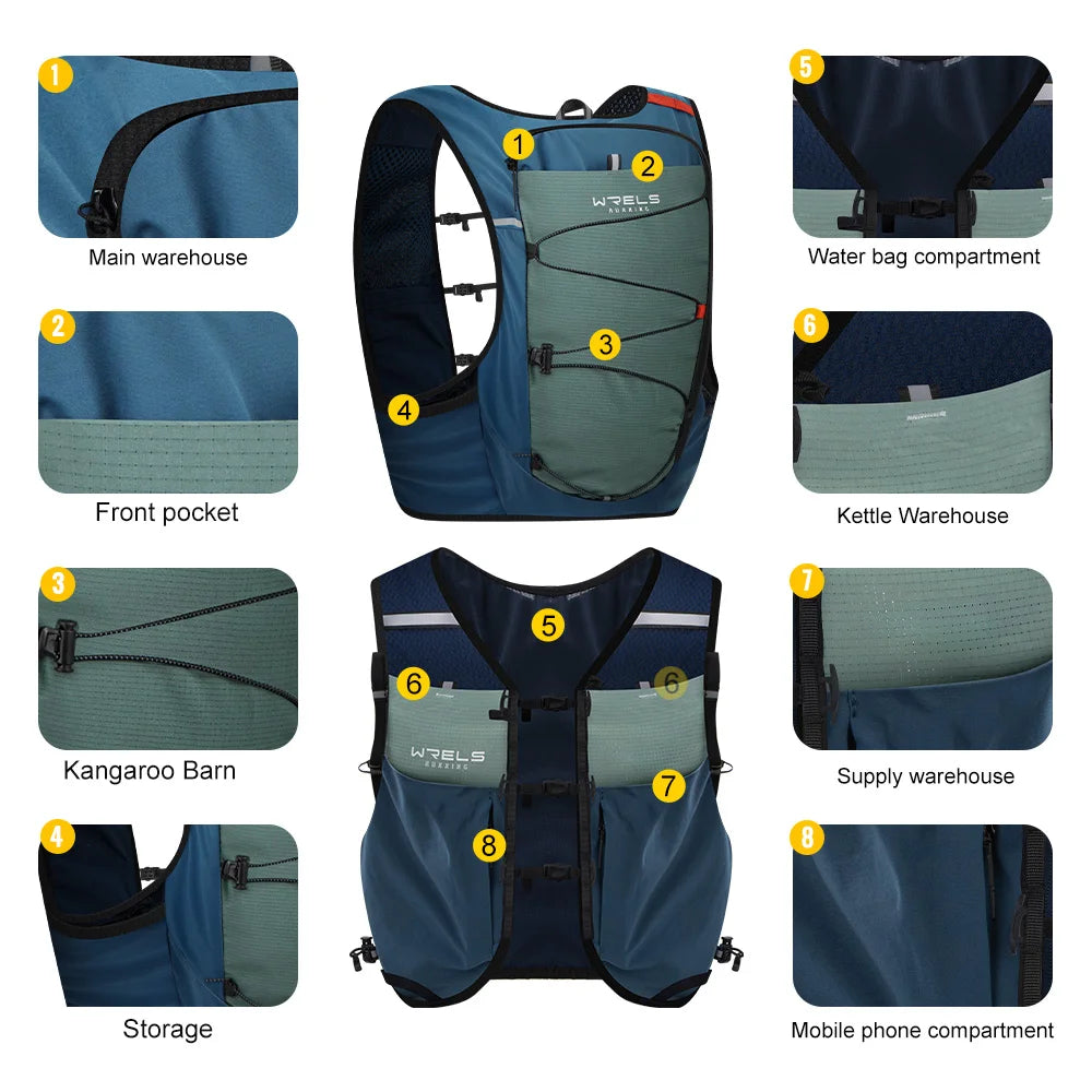 WRELS Lightweight Running Backpack Hydration Vest Outdoor Sports Ultra-light Trail Racing Marathon Hiking Fitness Vest Bag Pack