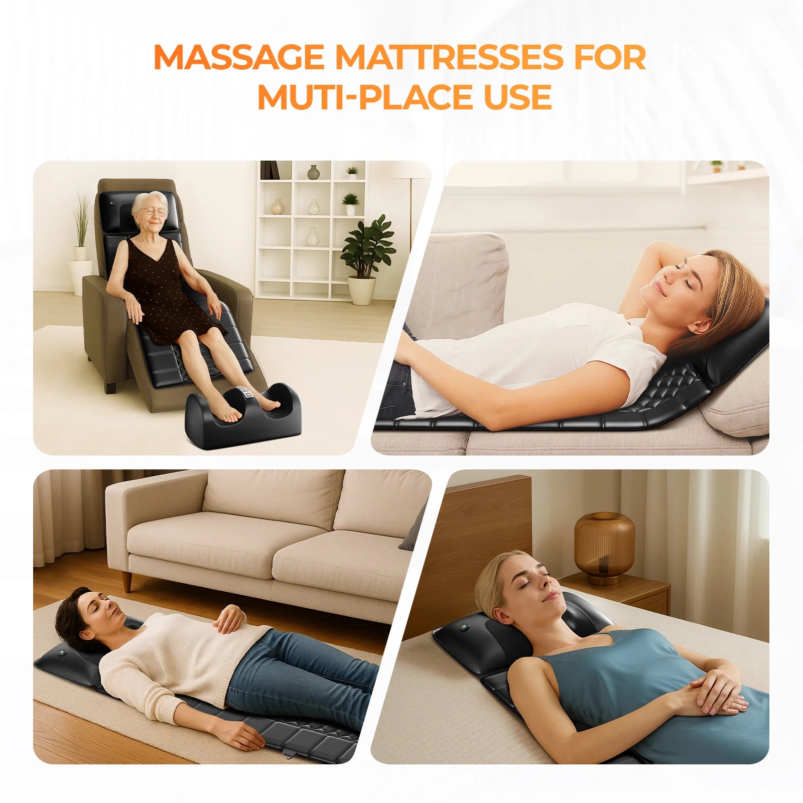 HOMEMASSA Full Body Massage Mat with Heat, Detachable Massager Pad, 10 Vibrating Motors, 9 Intensity Levels, Relax at Home Office