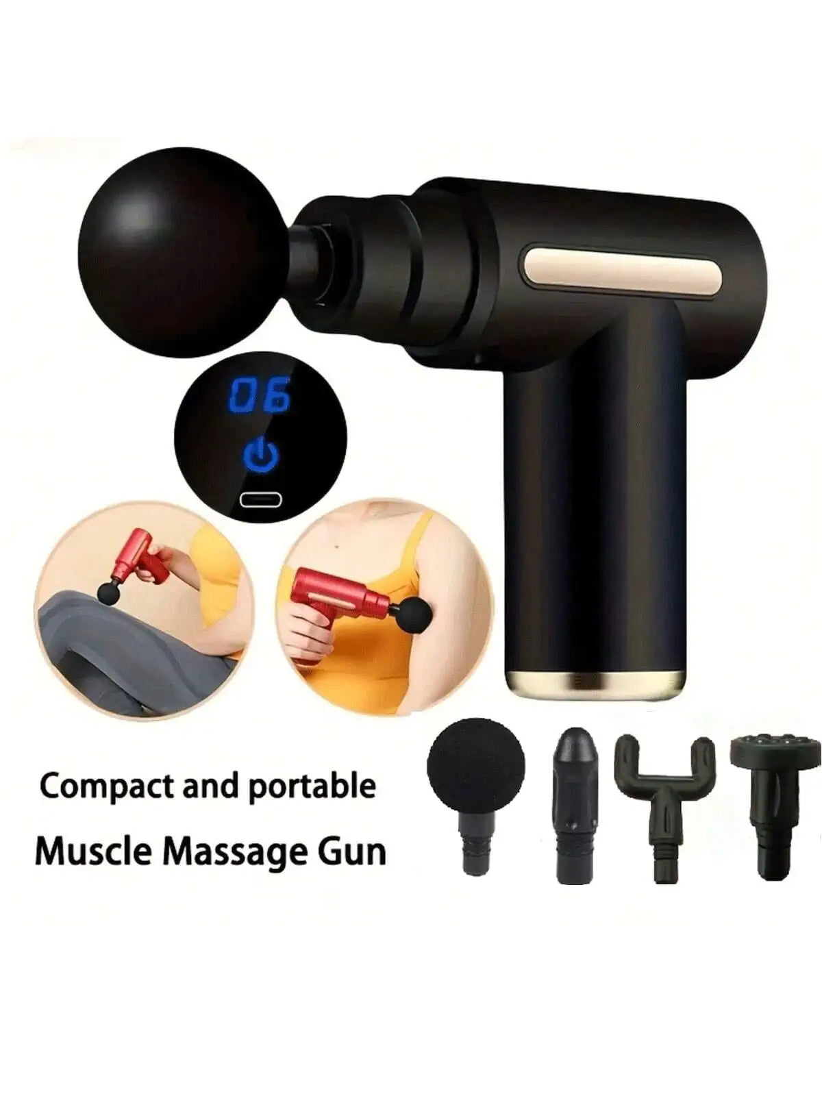 Multicolor Portable Fascial Massage Gun With Interchangeable Heads