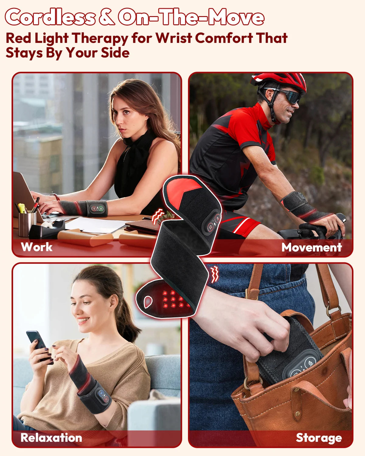 Red Light Therapy Wrap with Heat & Vibration, Infrared LED Pad for Wrist Arm Pain Relief, Cordless Massager 660nm/850nm