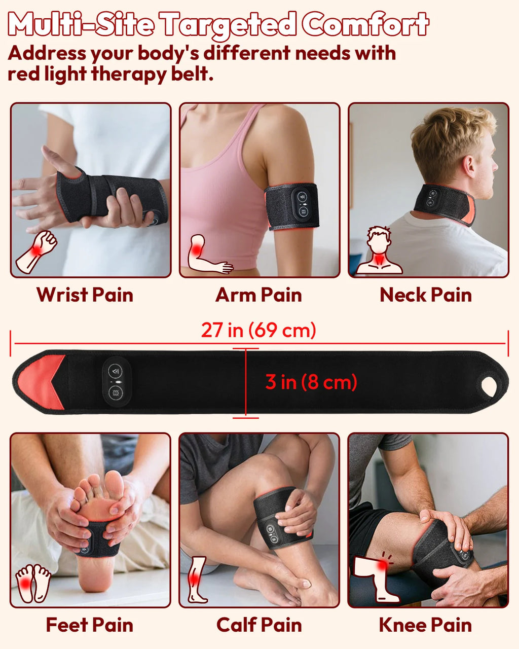 Red Light Therapy Wrap with Heat & Vibration, Infrared LED Pad for Wrist Arm Pain Relief, Cordless Massager 660nm/850nm