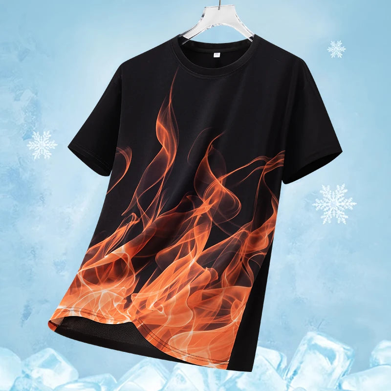 Unisex Ice Silk Flame Printed Short Sleeved Atheltic T-shirt