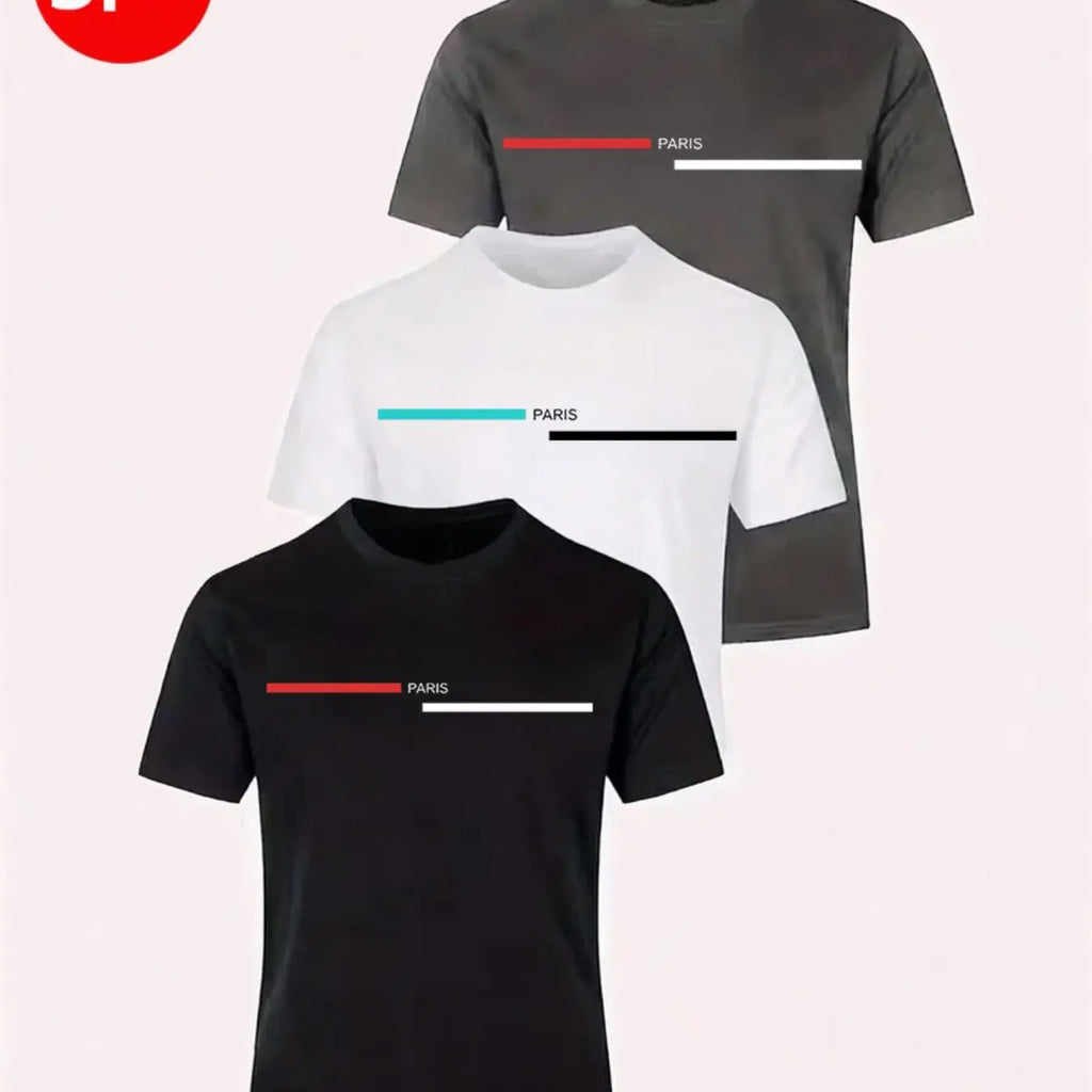 3-Pack Men's Sport Short Sleeve T-Shirt Set Quick-Dry Breathable Cotton Black White Gray Layering Combination