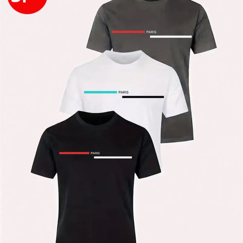 3-Pack Men's Sport Short Sleeve T-Shirt Set Quick-Dry Breathable Cotton Black White Gray Layering Combination
