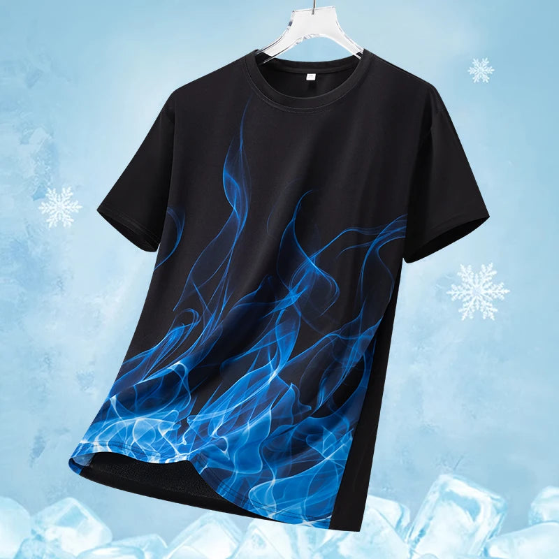 Unisex Ice Silk Flame Printed Short Sleeved Atheltic T-shirt