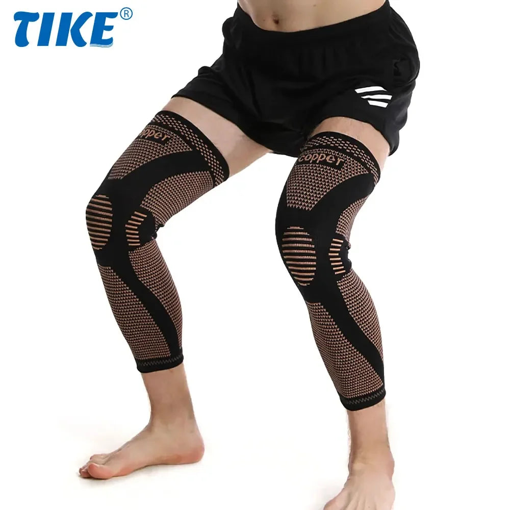 Tike Copper Full Leg Sleeves Long Compression Knee Support Protect Leg for Man Women Basketball, Arthritis Cycling Sport Football Gym
