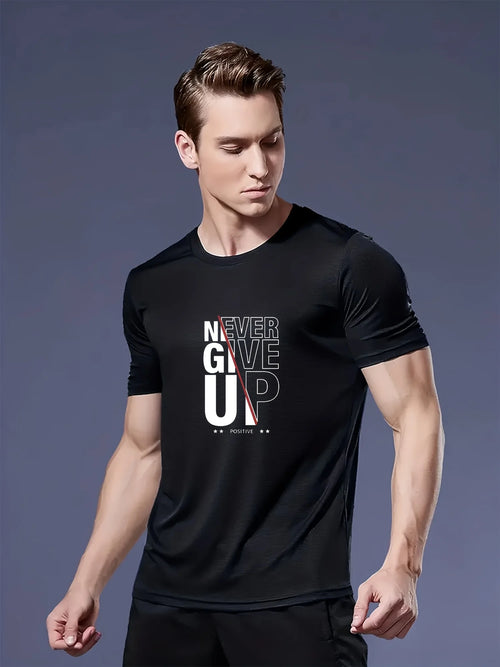 3-Pack Men's "NEVER GIVE UP" Graphic Gym T-Shirts | Motivational Crew Neck Short Sleeve Tops | Black/White/Navy Set