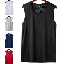 Men's Ice Silk Mesh Tank Tops Man Gym Stringer Transparent Bodybuilding Sleeveless Shirt Fitness Vest Male Muscle Singlets L-5XL