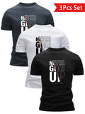 3-Pack Men's "NEVER GIVE UP" Graphic Gym T-Shirts | Motivational Crew Neck Short Sleeve Tops | Black/White/Navy Set